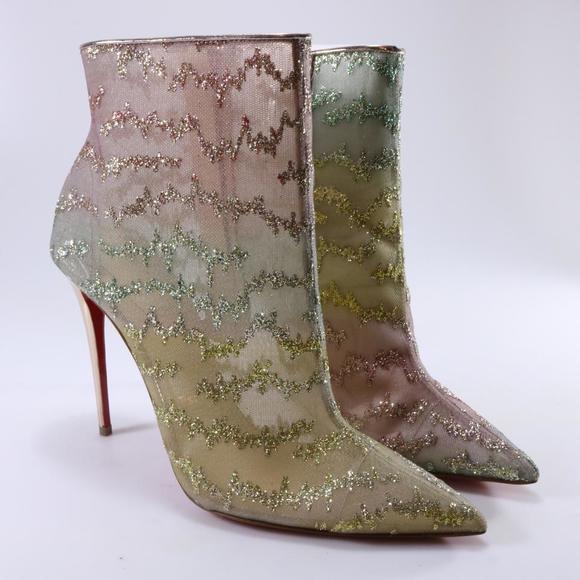 Christian Louboutin Shoes - Nancy Bootie 100mm Rete Tulle rainbow glitter Boots Booties C487